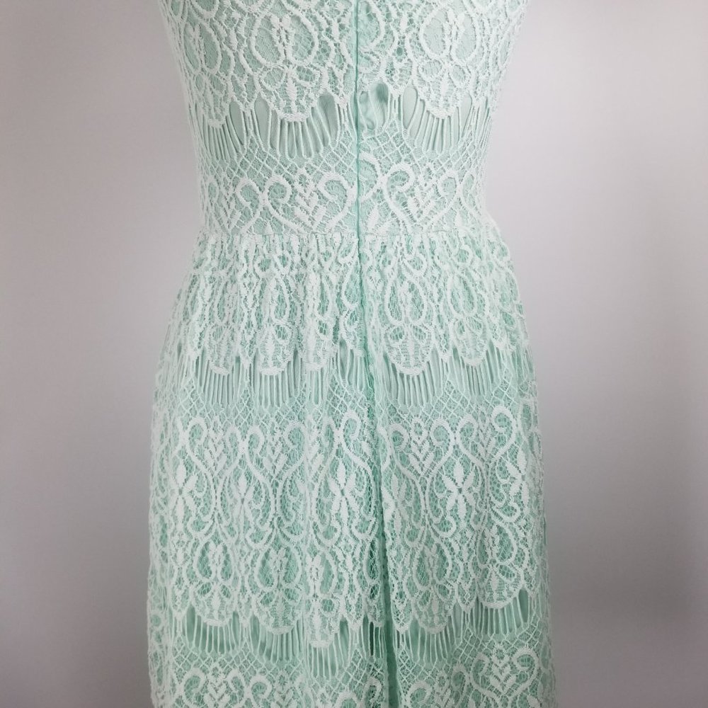 Crochet Lace A line High Neck Aqua Dress sz S - Picture 6 of 8